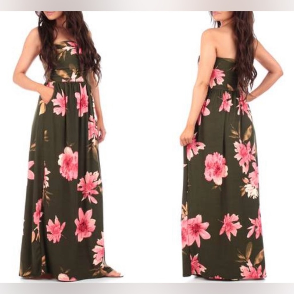 Women’s Strapless Maxi Dress with Pockets